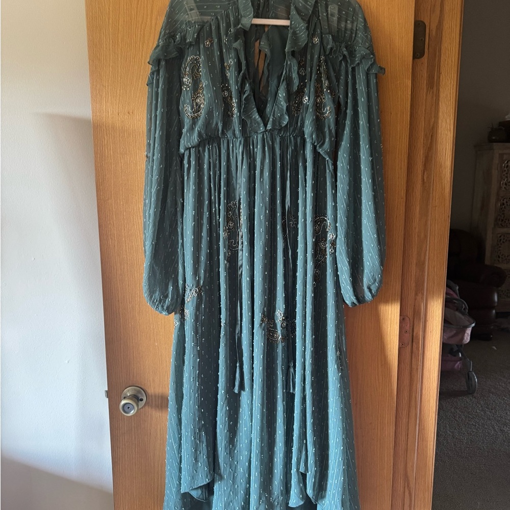 ASOS Teal Long Sleeve Dress with Embroidery